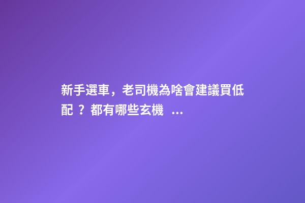 新手選車，老司機為啥會建議買低配？都有哪些玄機？